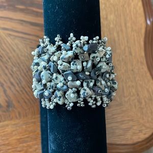 Dalmatian Jasper and Hematite Beaded bracelet 7"